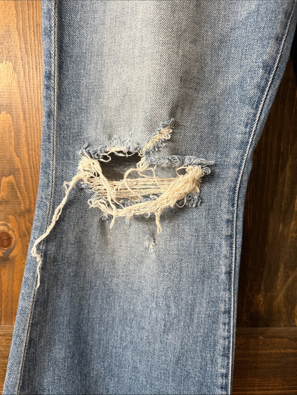 MOTHER Blue Distressed Flare Jeans - Picture 7 of 15